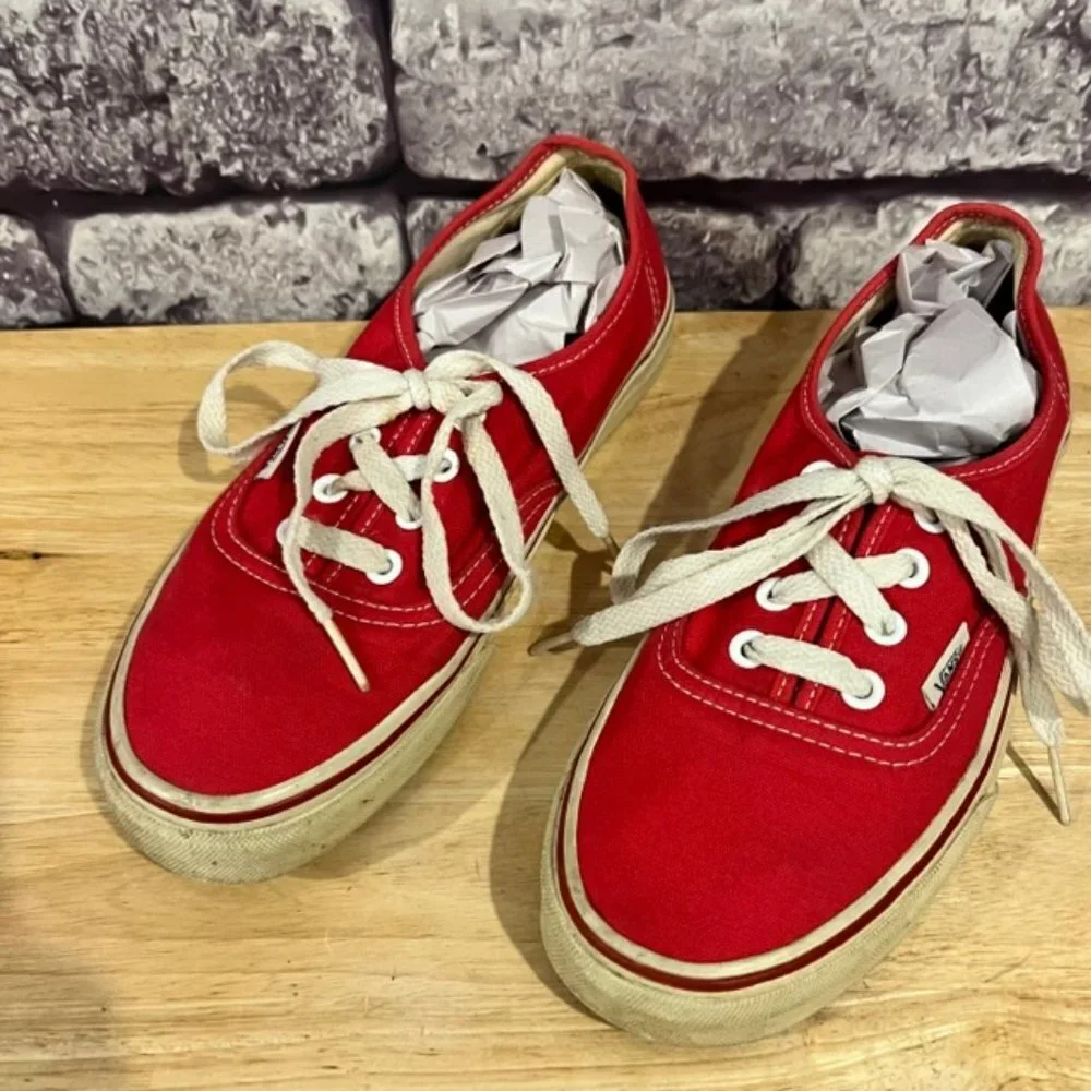 Vans Red Fabric Upper Lace Up Sneakers Size 7